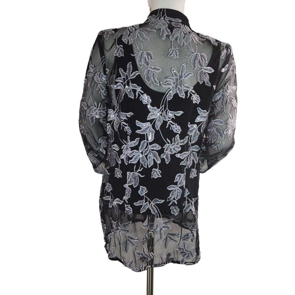 Alex Evenings Women Black Top Twinset Embroidered 3/4 Sleeve Mock Neck Size S 10 - Picture 7 of 16